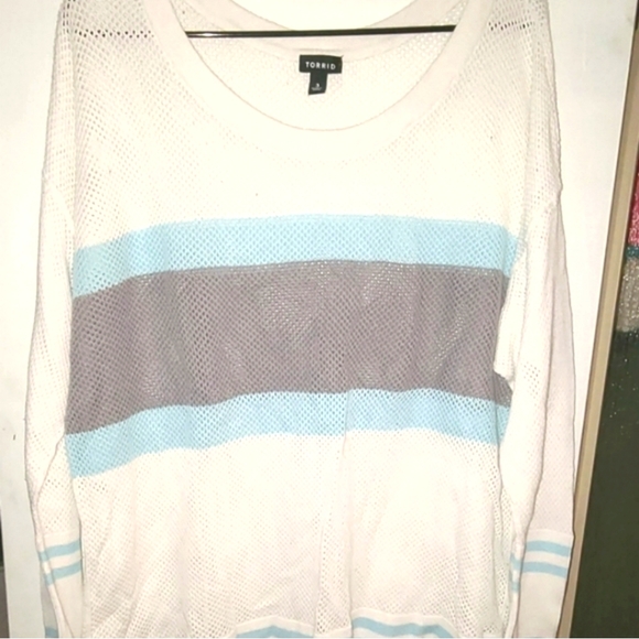 Blue striped torrid size 3 long sleeve open knit sweater - Picture 3 of 4